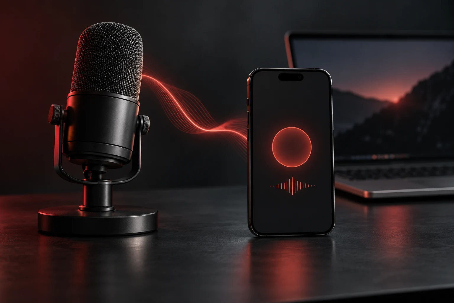Microphone and smartphone illustrating a voice-first assistant